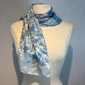 Vintage Cheryl Tiegs 100% silk scarf light blue floral rosebud